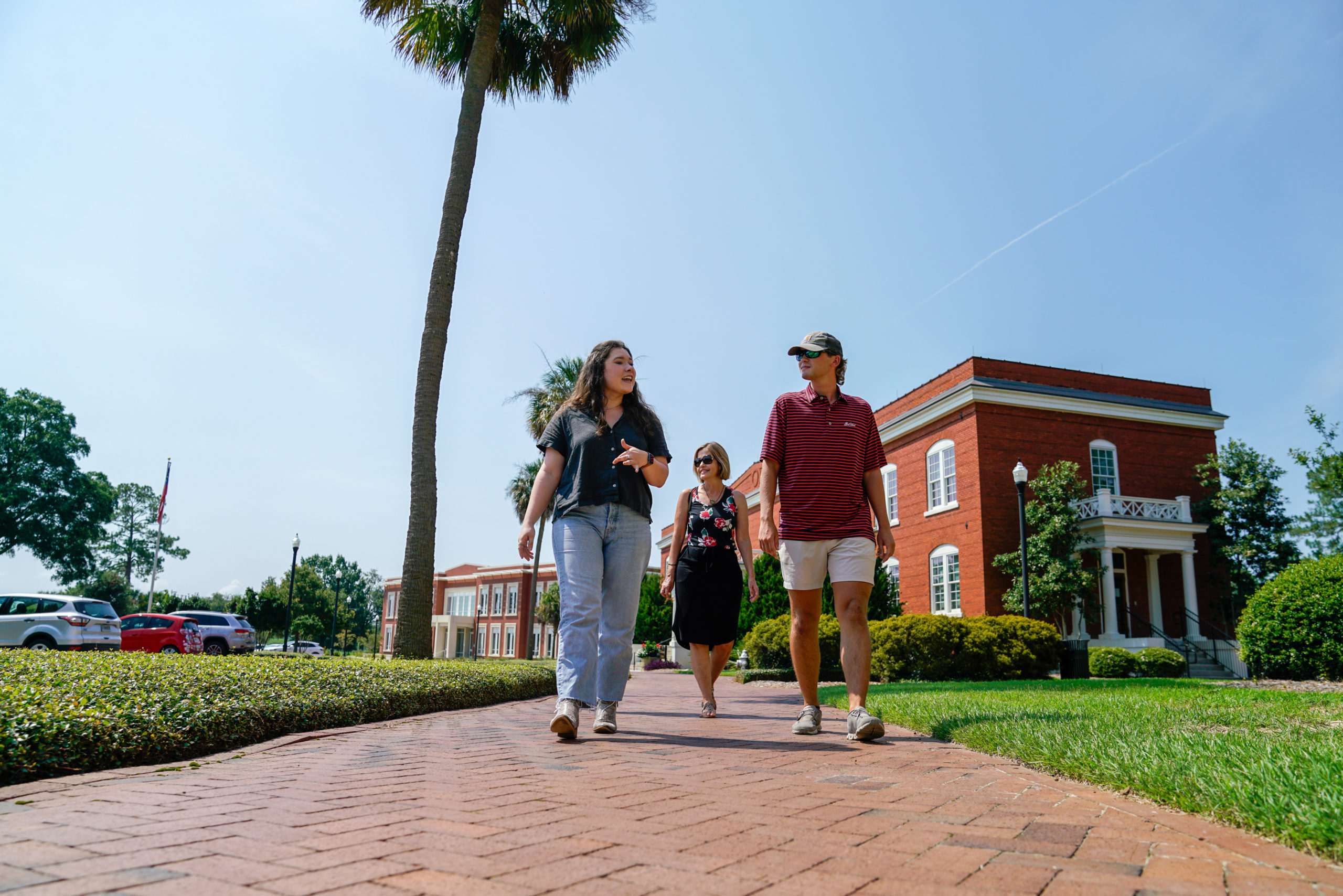 students and parents taking a walking tour