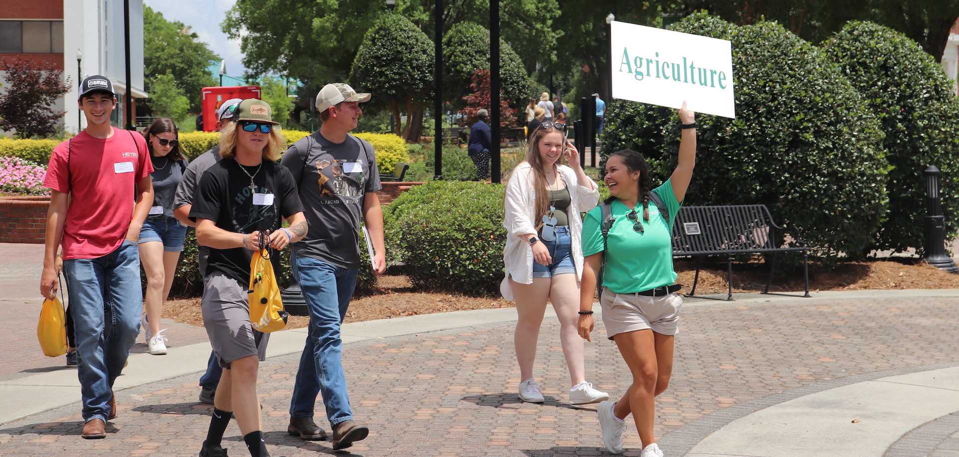 students walking outside for stallion day